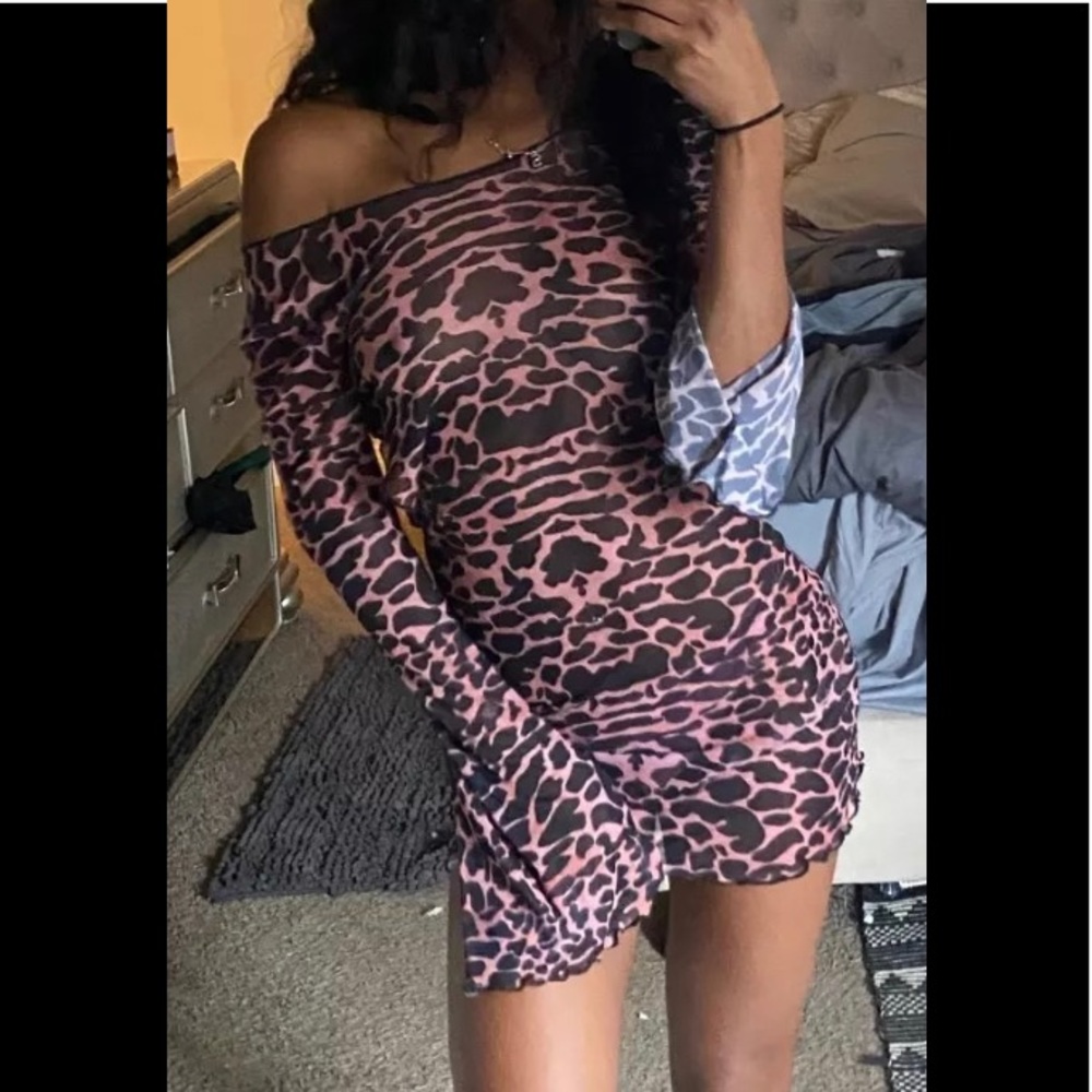 Leopard Print Mini Dress - Brown Open-Back Women’s Dress - Picture 10 of 10